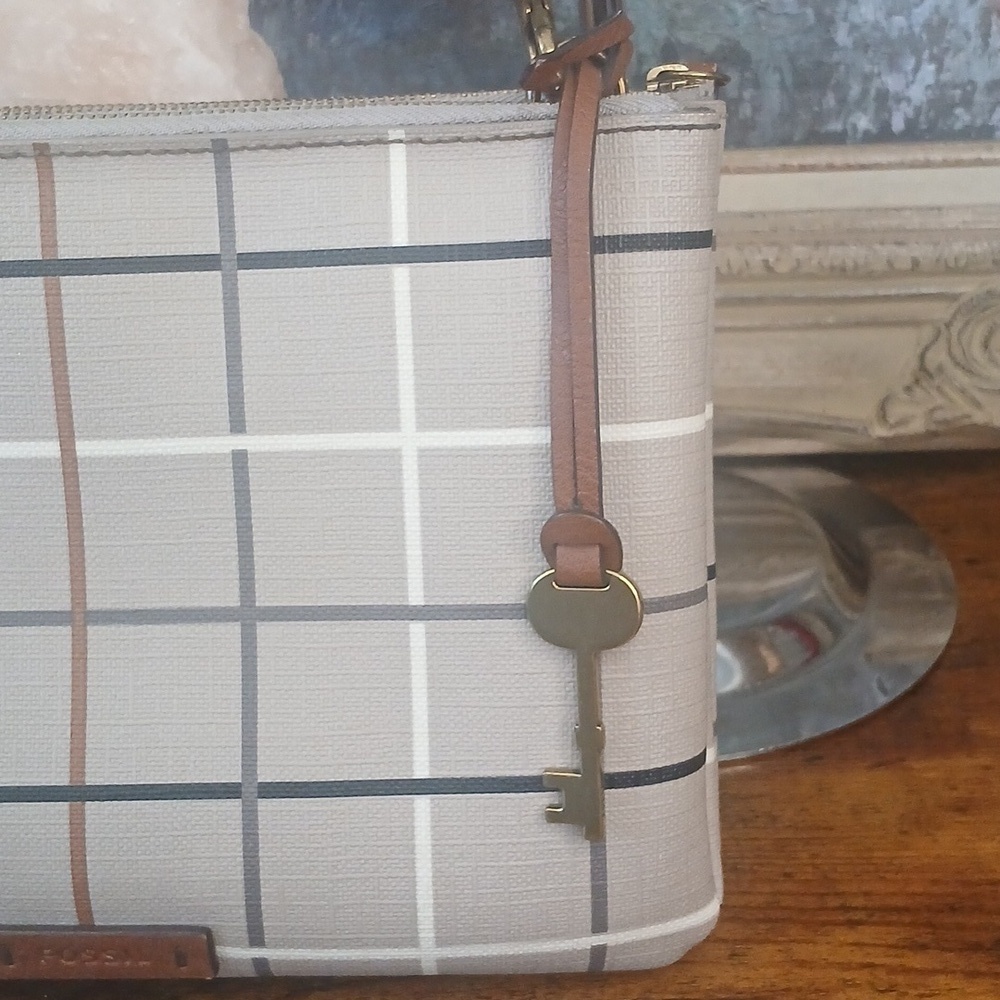 FIRM!!!! Fossil Women's Beige Plaid Shoulder Bag - Picture 3 of 17